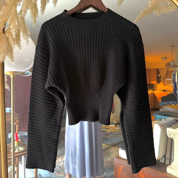 Forever 21 Sweaters - Forever 21 Black Ribbed Knit Cropped Sweater with Oversized Sleeves